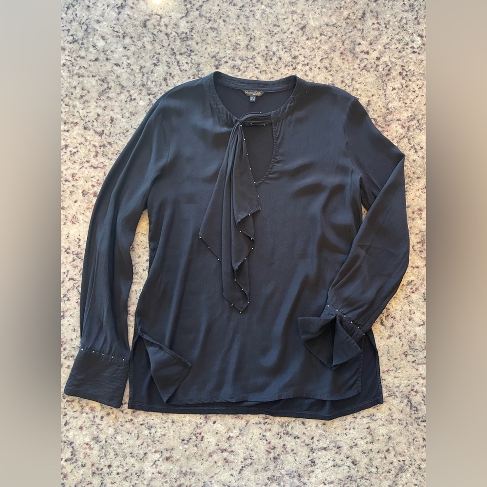Massimo Dutti black Blouse with Tie Detail size S
